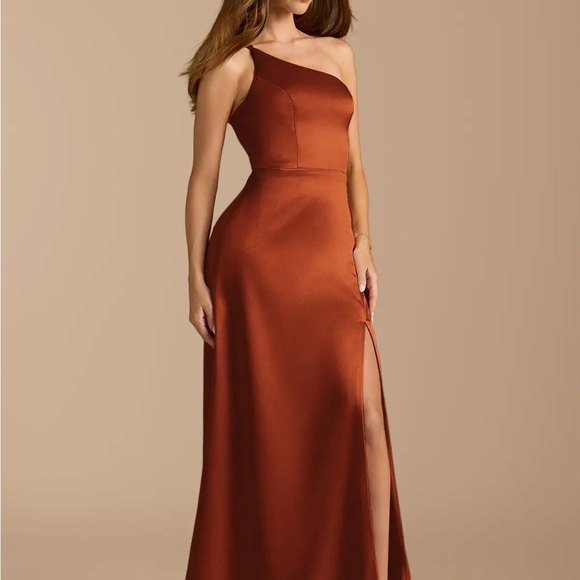 Azazie One-Shoulder Satin Dress in Rich Copper - Picture 4 of 9